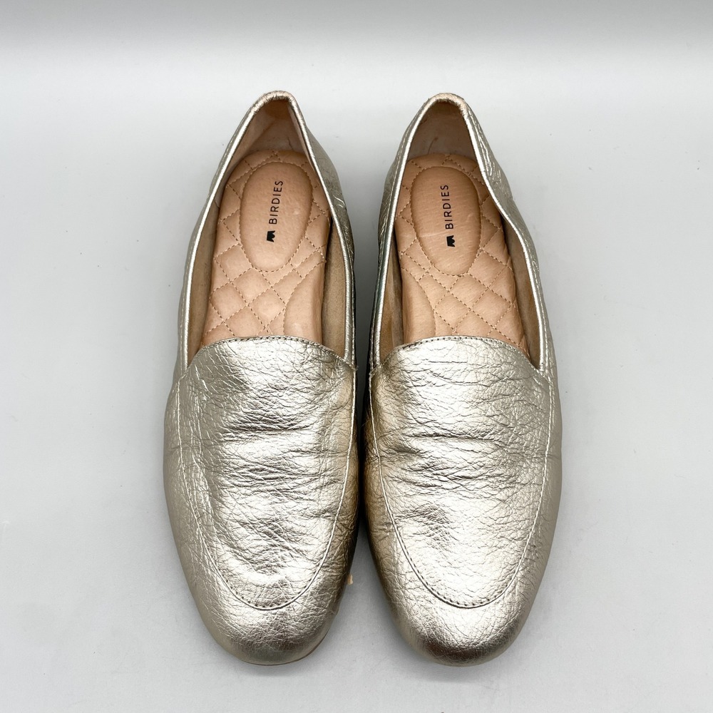 Birdies Womens 6.5 Vesper Slipper Loafers Metallic Gold Leather Glam Preppy Chic